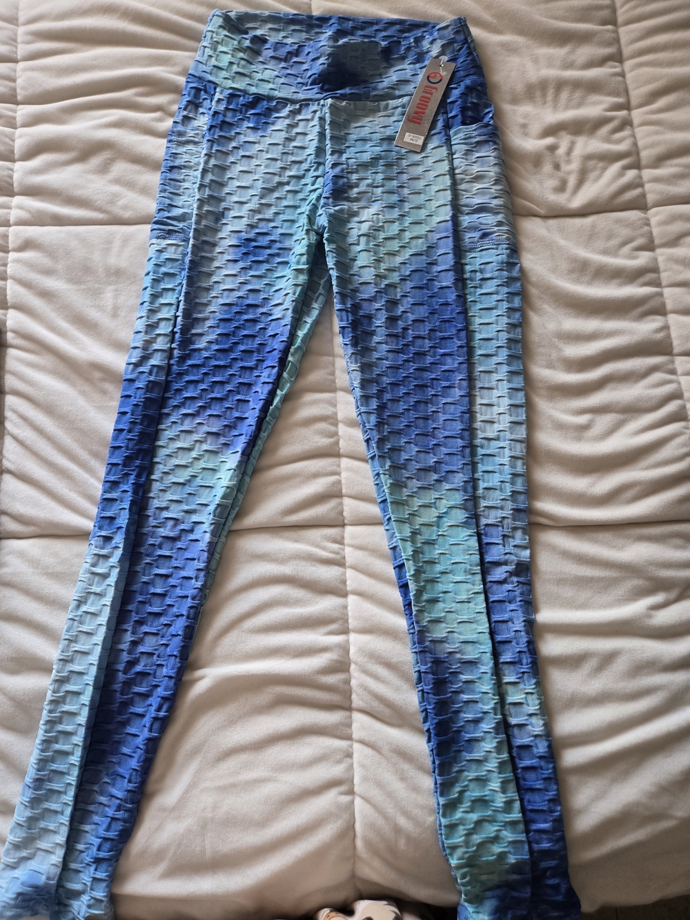 Women's Blue Tie-Dye Textured High-Waist Leggings